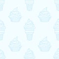 Vector seamless pattern with ice cream cones and cupcakes.